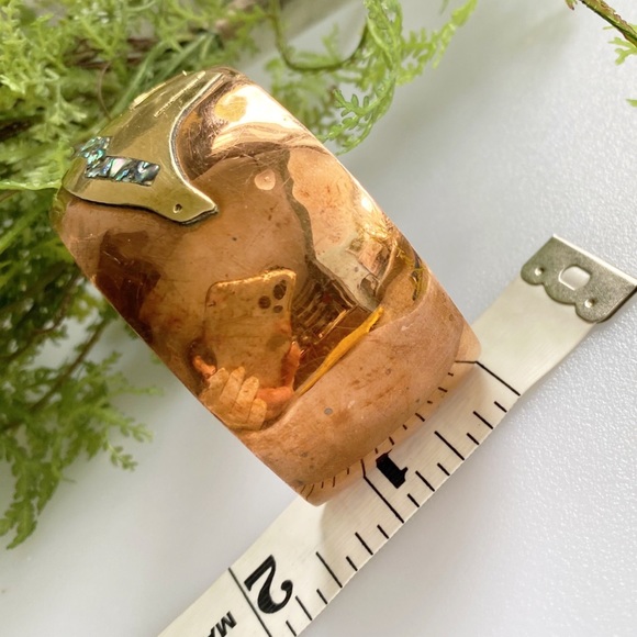 Vintage Copper & Brass Abalone Shell Inlay Native Bear Cuff Bracelet - Picture 10 of 13